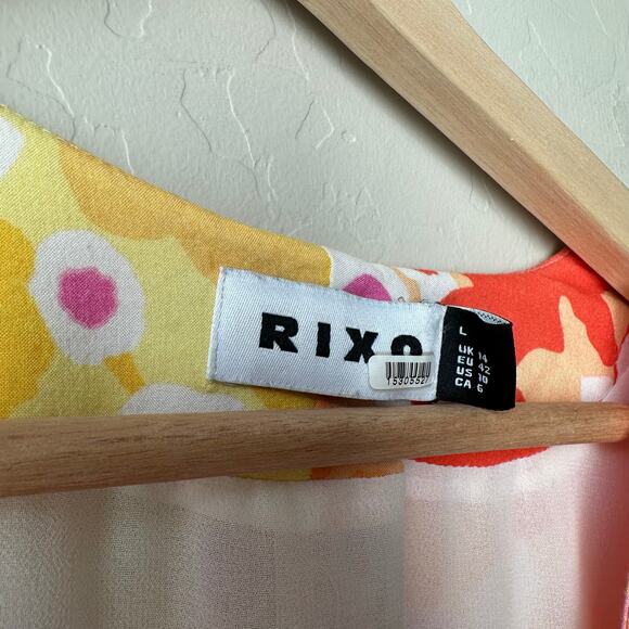 Rixo Ariel Floral Colorblock Ruffled V-Neck Short Sleeve Cocktail Maxi Dress 10 - Picture 5 of 10